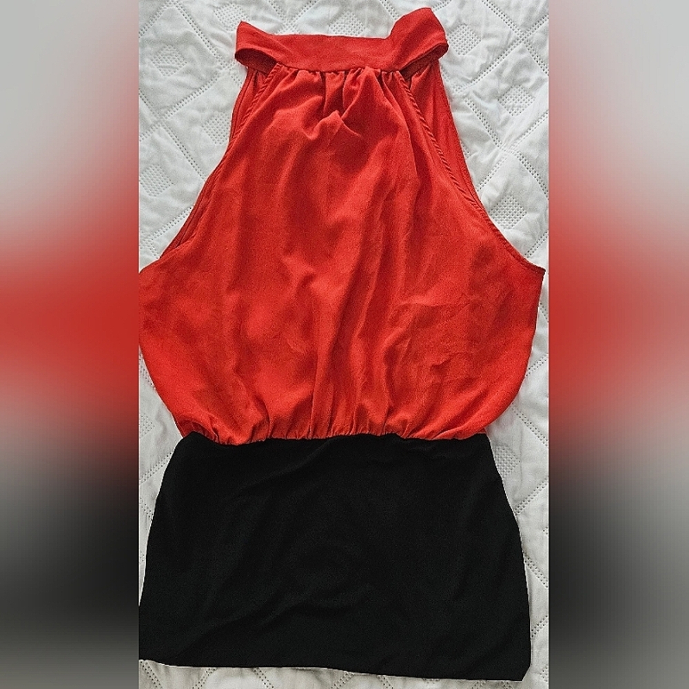 Dressy Halter Top Color Block Firy Rust Orange Bl… - image 2